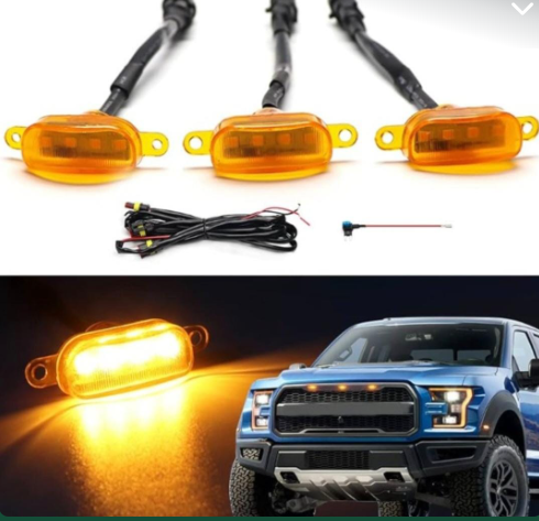 KIT JUEGO FAROS X 4 DE SEÑALIZACIÓN DE PARRILLA ESTILO RAPTOR AMBAR 12V