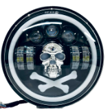 FARO REDONDO 7" CALABERA USO IDEAL JEEP WRANGLER - RENEGADE / MOTO HARLEY DAVIDSON - ROYAL ENFIELD CON FUNCION ALTA Y BAJA + DRL BLANCO Y AMBAR- HAZ DE LUZ SPOT - 40 WATTS 12V A 36V