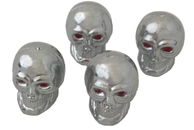 JUEGO DE TAPITAS DE VALVULA CALAVERA METALIZADA 4 PCS PLATEADO UNIVERSAL